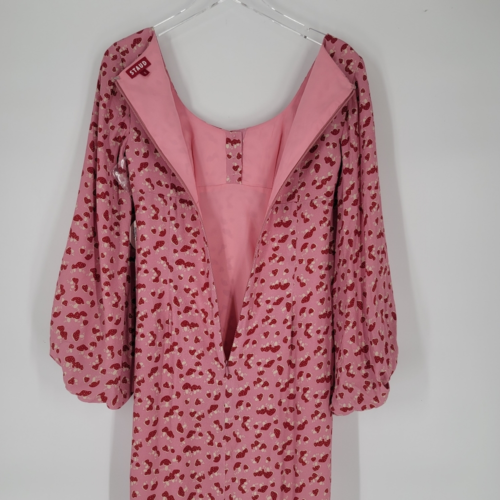 Staud Lara Dress Blush Pink Red Mushroom Print Size 0 NEW - Picture 8 of 11
